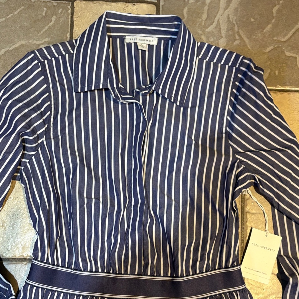 New Free Assembly Striped Navy Shirt Dress - Picture 2 of 9